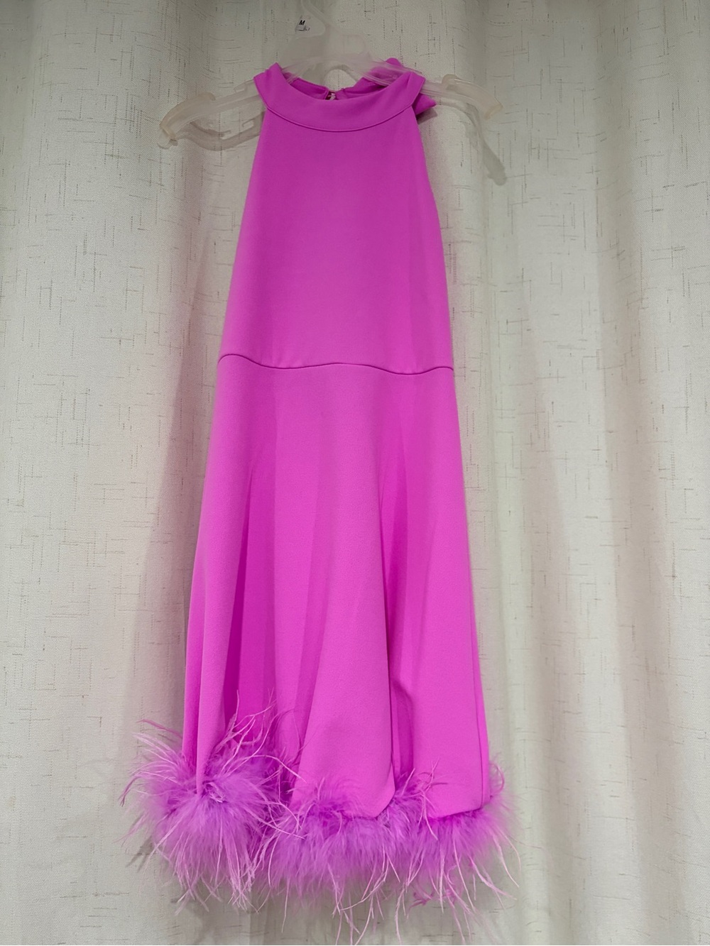 Girls' Fuchsia Halter Dress with Feather Hem